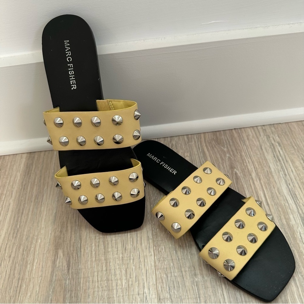 Marc Fisher Yellow studded slides Sandals Sz 7